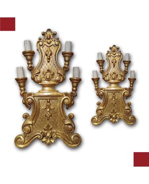 PAIR OF GILDED WOOD CANDELABRA, MID-18TH CENTURY