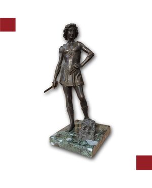 BRONZE SCULPTURE DAVID AND GOLIATH WITH MARBLE BASE LATE 19TH CENTURY