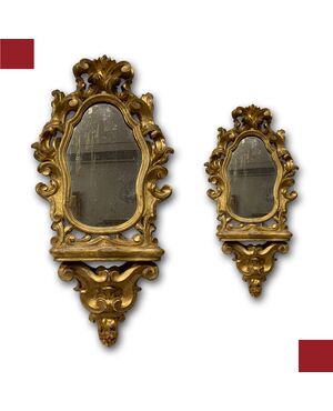 PAIR OF MID-18TH CENTURY MIRRORS WITH SHELF