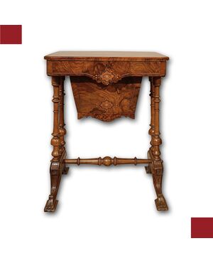 WALNUT WORK TABLE FIRST HALF 19TH CENTURY