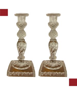 PAIR OF EARLY 20TH CENTURY CRYSTAL CANDLESTICKS