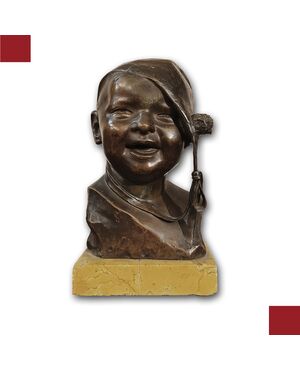 SMALL BRONZE STATUE OF CHILD WITH CAP BY P. PIRAINO EARLY 20TH CENTURY