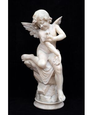 Antique alabaster sculpture of Napoleon III depicting a winged cherub. France, 19th century.
