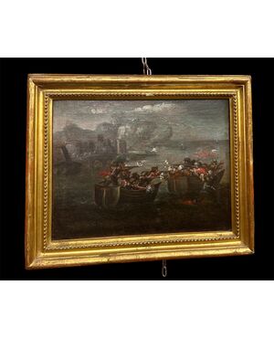 Oil painting on canvas depicting a battle