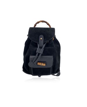 GUCCI Zaino Vintage in Camoscio Col. Nero Bamboo S