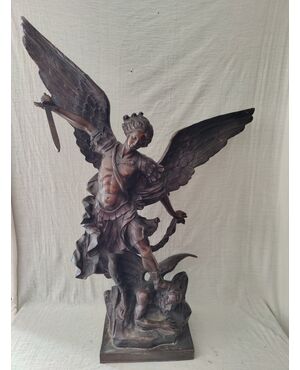 Spettacolare San Michele Arcangelo e Lucifero in Bronzo - H 98 cm