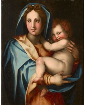 Madonna and Child, Workshop of Andrea del Sarto, pseudonym of Andrea d'Agnolo di Francesco (Florence 1486 - 1530) Attributable to Jacopo di Giovanni di Francesco, known as Jacone (Florence, 1492 - 1554)