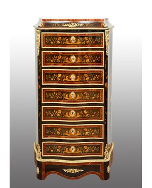 Secretaire Napoleone III in legni esotici pregiati con applicazioni in bronzo dorato. Francia XIX secolo.
