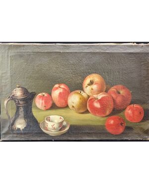 Coppia di nature morte con frutta, caffettiera e cioccolatiera – Nord Italia, fine XVIII - inizi XIX secolo