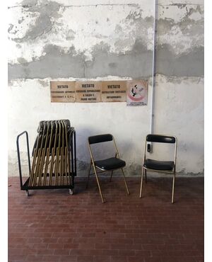 Set di 10 sedie vintage apribili, da cinema o teatro con carrello originale