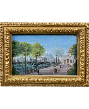 Venetian painter (early 19th century) - Venice, view of the gardens with the Coffee House towards the Basilica of S. M. della Salute.