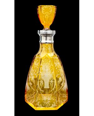 Cut crystal bottle with silver neck. Bohemia.