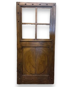 PTI768 - Porta antica a vetri, in noce, epoca '800, luce cm L 83 x H 186