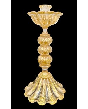 Candeliere in vetro pesante ‘cordonato oro’. Barovier & Toso.Murano.