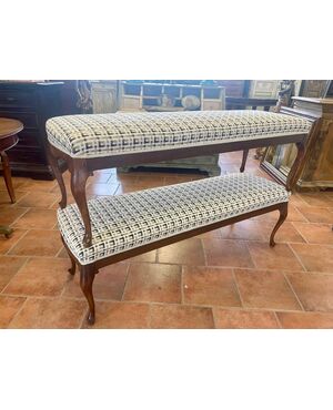 Pair of upholstered walnut benches