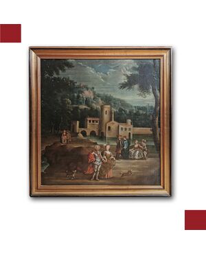 DIPINTO PAESAGGIO CON FIGURE FINE XVIII SECOLO