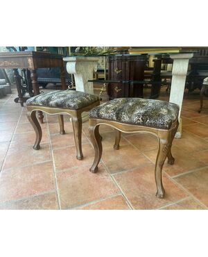 Pair of padded walnut stools