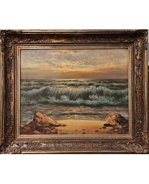 "MARINA AL TRAMONTO - OLIO SU TELA - LICINIO CAMPAGNARI (1920 - 1981)