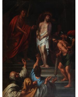 Peter Paul Rubens bottega di, Siegen 1577 - Anversa 1640; Ecce Homo, olio su rame