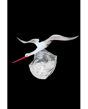 Glass sculpture depicting a stork in flight. Murano.