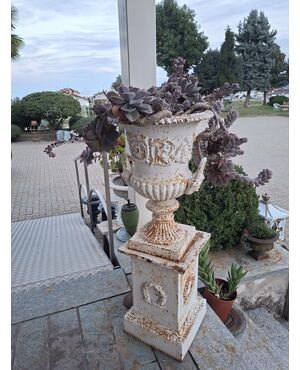 Cast iron vase with pedestal