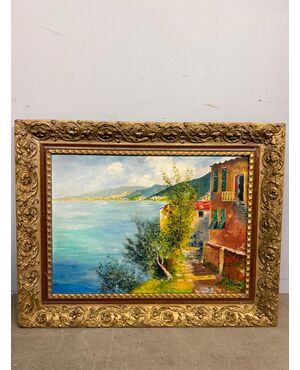 Olio su tela raffigurante Golfo di Napoli, anni 50, 85x67cm