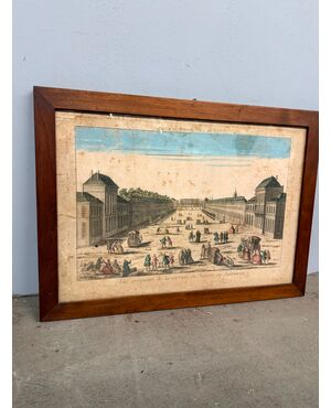 Antique 19th century painted engraving, "Vue de la Carriere de Nency au Septentrion", 52x38cm