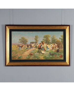 Dipinto di Pietro Barucci Scena Campestre con Figure