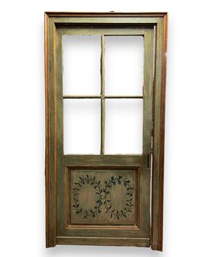 PTL718 - Porta bifacciale a vetri, con telaio, epoca '800, luce cm L 89 x H 206