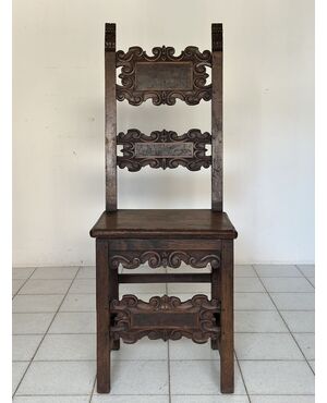 Louis XIV walnut carved folder chair. Lombardy 17th century