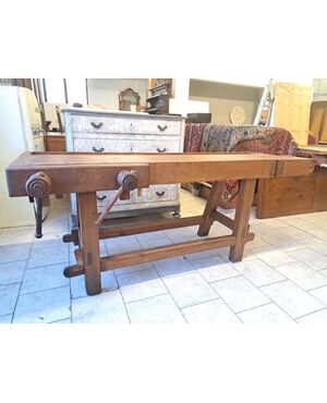 19th-century carpenter's workbench with triple vise