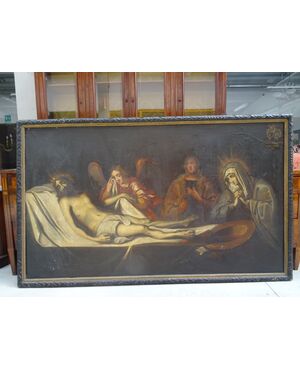 Monumentale dipinto olio tela datato 1751 scuola spagnola Deposizione di Cristo