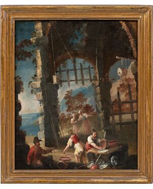 Matteo Ghidoni, detto Matteo dei Pitocchi (Firenze 1626 - Padova 1700) - Scena di genere con lavapiatti.