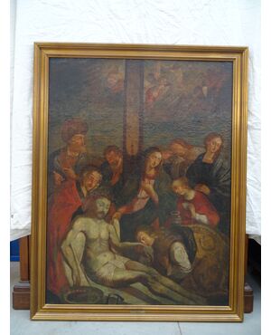 Grande dipinto olio su tela scuola austriaca-tedesca del 1700 Lamento di Cristo