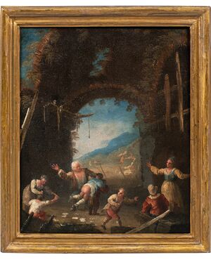 Matteo Ghidoni, detto Matteo dei Pitocchi (Firenze 1626 - Padova 1700) - Scena di genere con bambino rimproverato.