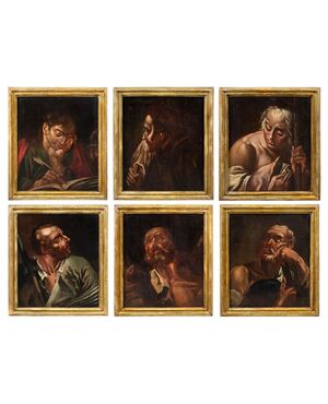 Giambattista Piazzetta (Venezia 1683 - Venezia 1754) cerchia di - Sei apostoli a mezzobusto.
