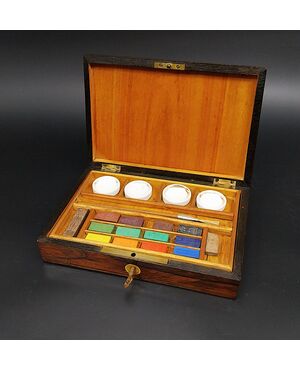 Rara antica scatola da  pittore con colori ad acquerello, epoca Napoleone III, fine 800