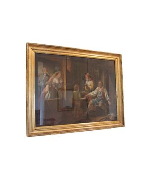 Dipinto Pastello su carta, scena da interno, Francia, XIX secolo