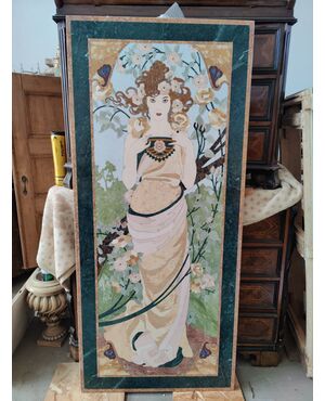 Bellissimo pannello Art Nouveau in marmi policromi - 179,5 x 80,5 cm