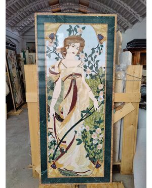 Raffinato pannello in marmi policromi - Art Nouveau - 179,5 x 80,5 cm