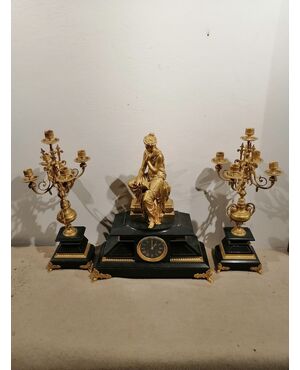 Gilt bronze clock and candelabra triptych, France, second half of the 19th century