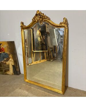 Antique Louis XVI mirror, early 1900s, French gilded beveled mirror. Measures 156 x 100 cm