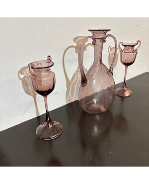 Antique Tritico in amethyst rose glass, 1920, Zecchin – Cappellin manufacture, Murano Venice.