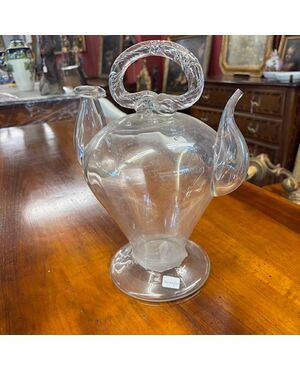 Antique 18th-century blown glass holy water pitcher. Dimensions H 32 W 23.