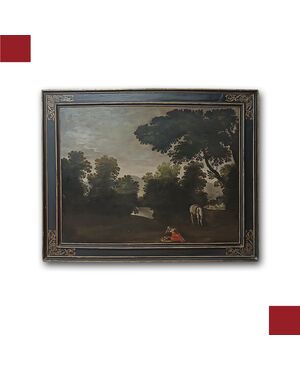 LATE 17TH CENTURY PAINTING WITH LANDSCAPE AND FIGURE