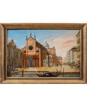Venetian painter (19th century) - Venice, view of Campo Santi Giovanni e Paolo.