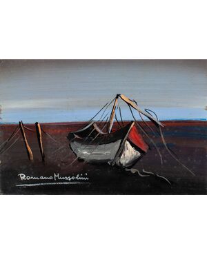 Romano Mussolini (Forlì 1927 - Rome 2006) - Landscape with boat.