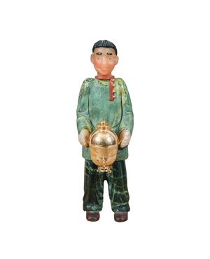 Small sculpture in different marbles and hard stones - Young man with samovar. Probably Russia, 19th-20th century.