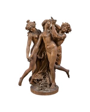 Terracotta sculpture - Bacchanal. Follower of Claude Michel, known as Clodion (1738 - 1814), 19th century.