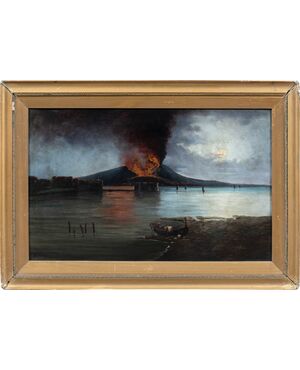 Italian painter (19th century) - Gulf of Naples with Vesuvius in eruption.